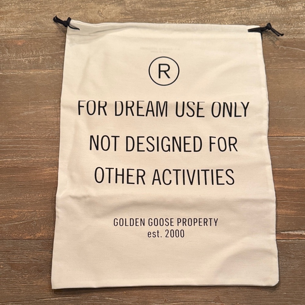 Golden Goose Cream Drawstring Dust Bag with Black Text